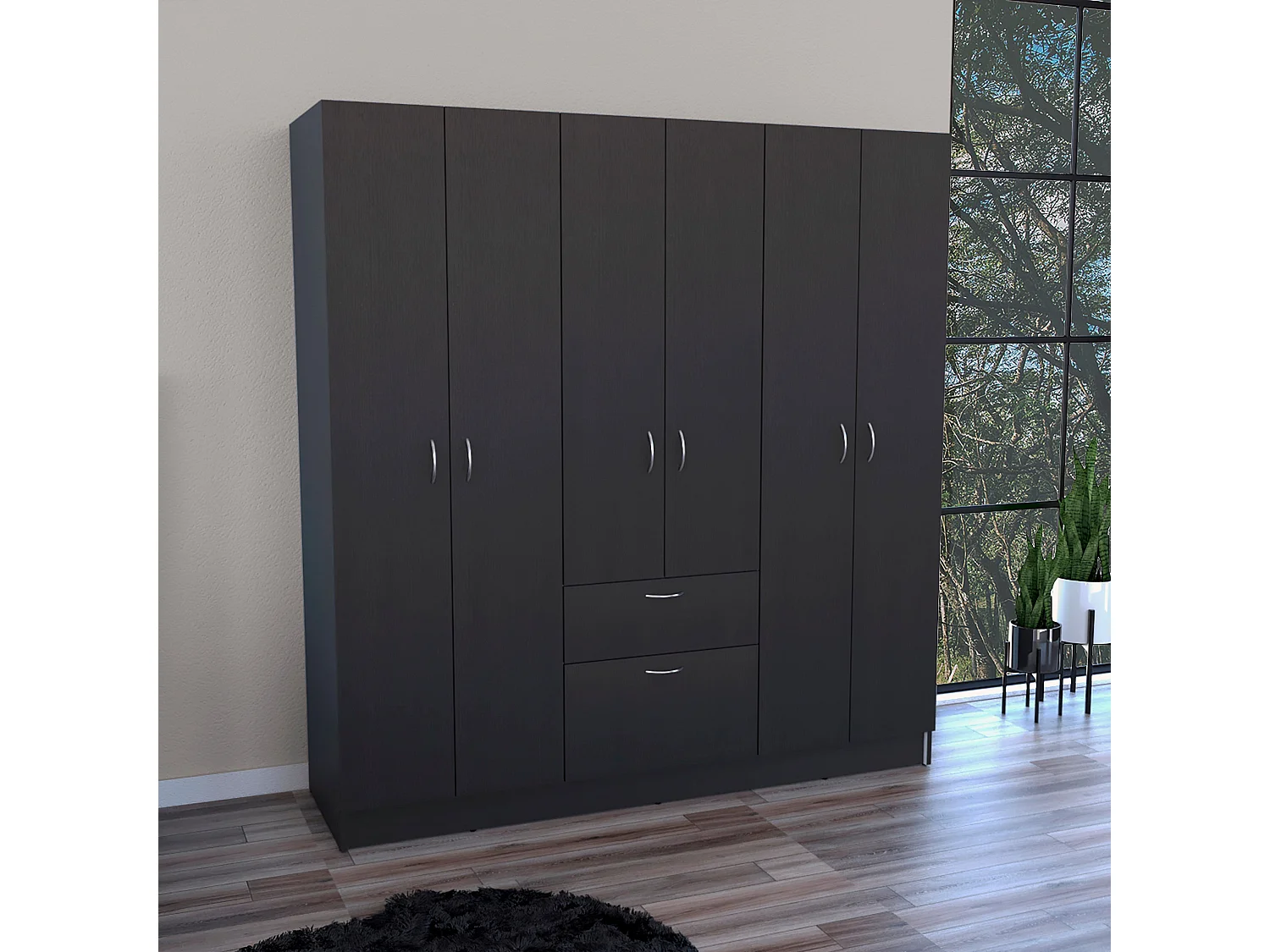 Armario de 6 Puertas Mitu con un cajón y gabinete , 181 cm  X 162 cm  X 47.29 cm  , Negro