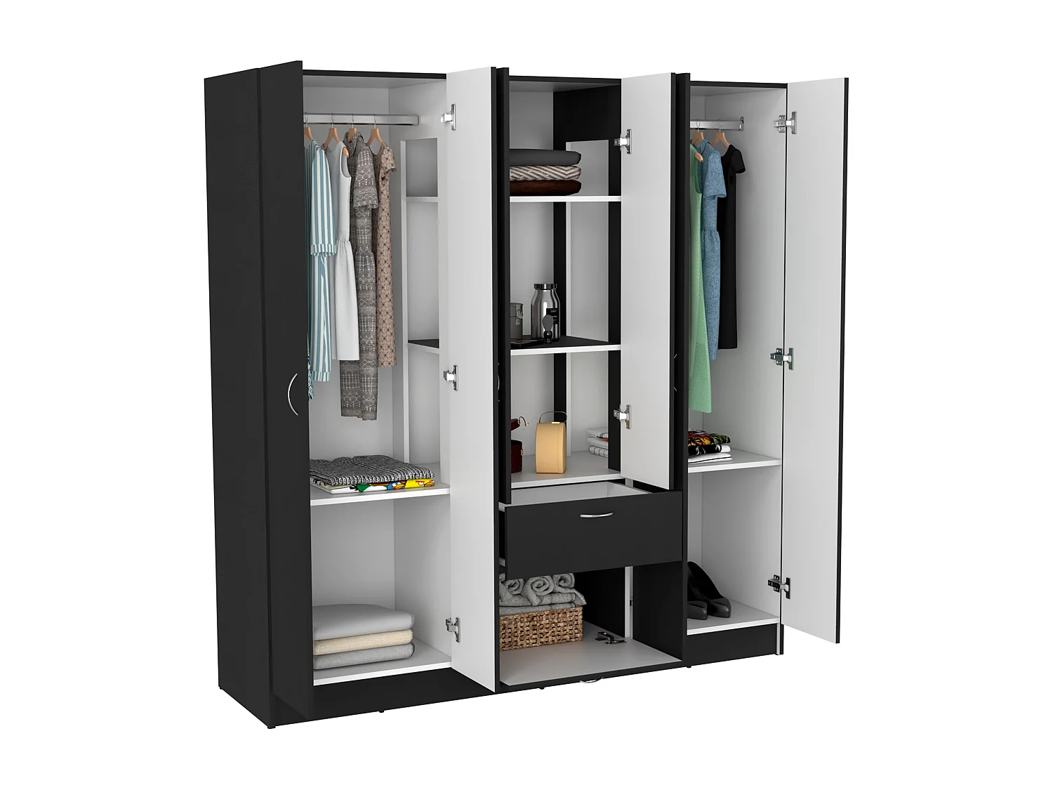 Armario de 6 Puertas Mitu con un cajón y gabinete , 181 cm  X 162 cm  X 47.29 cm  , Negro