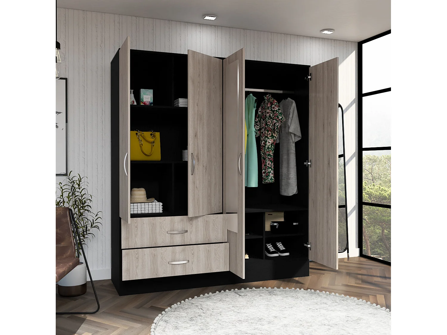 Armadio Bolton 160 con specchio e due cassetti