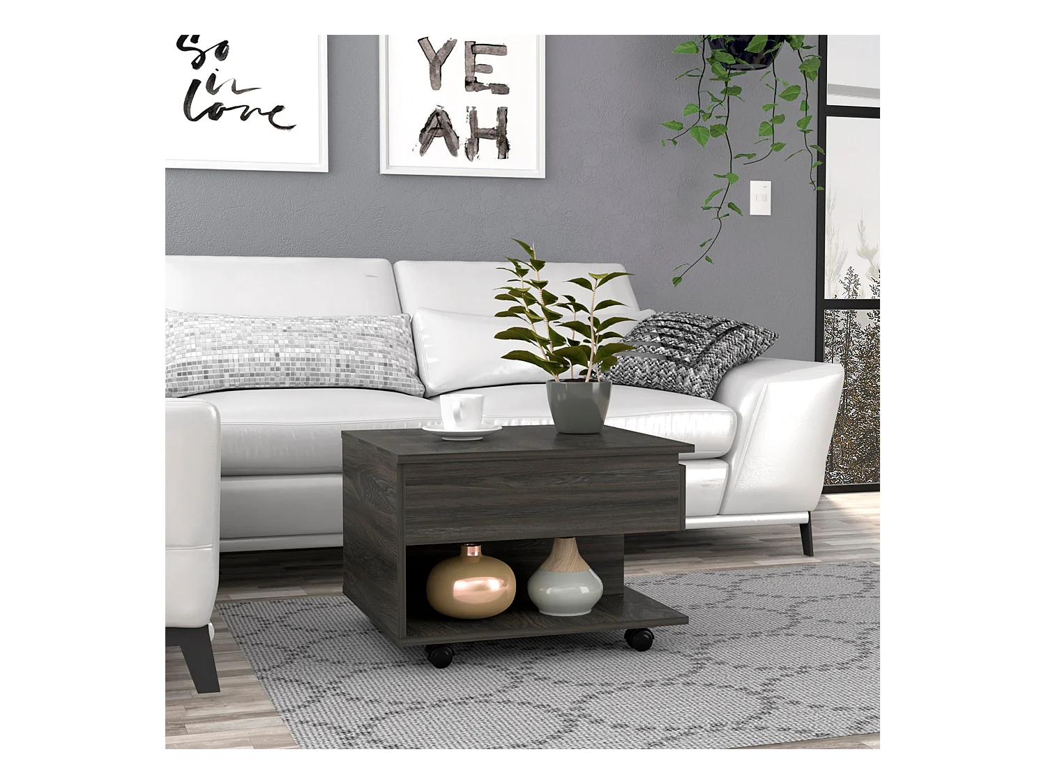 Tavolino Luanda su rotelle , 29.46 cm X 79.75 cm X 54.35 cm , Carbone