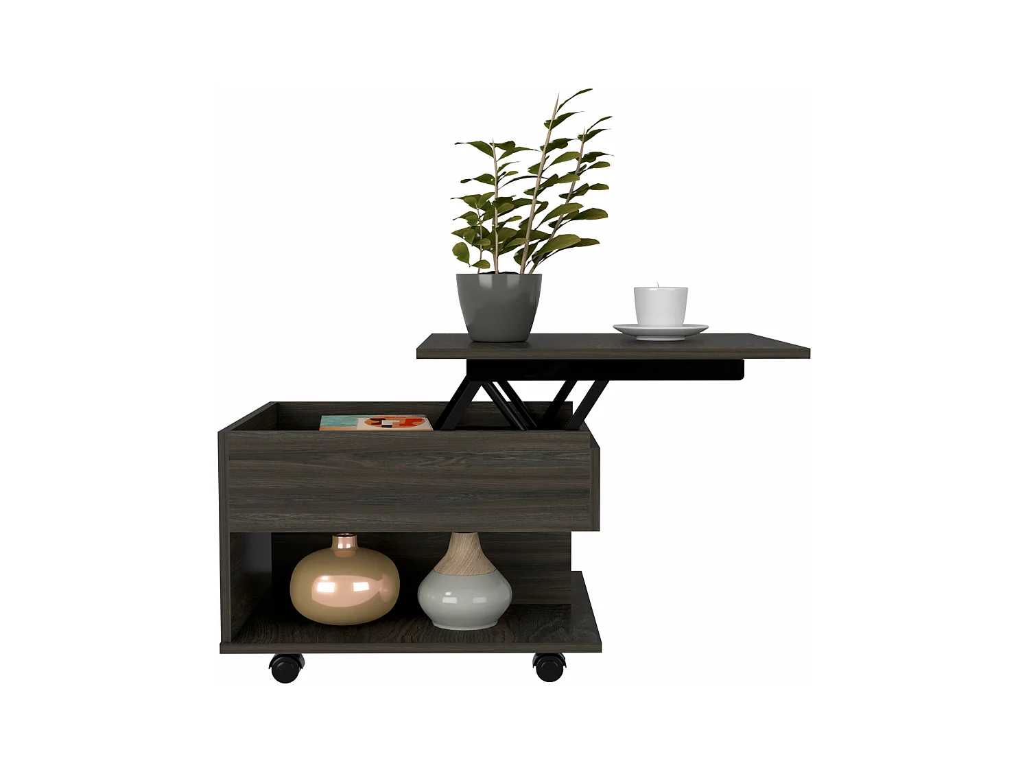 Tavolino Luanda su rotelle , 29.46 cm X 79.75 cm X 54.35 cm , Carbone