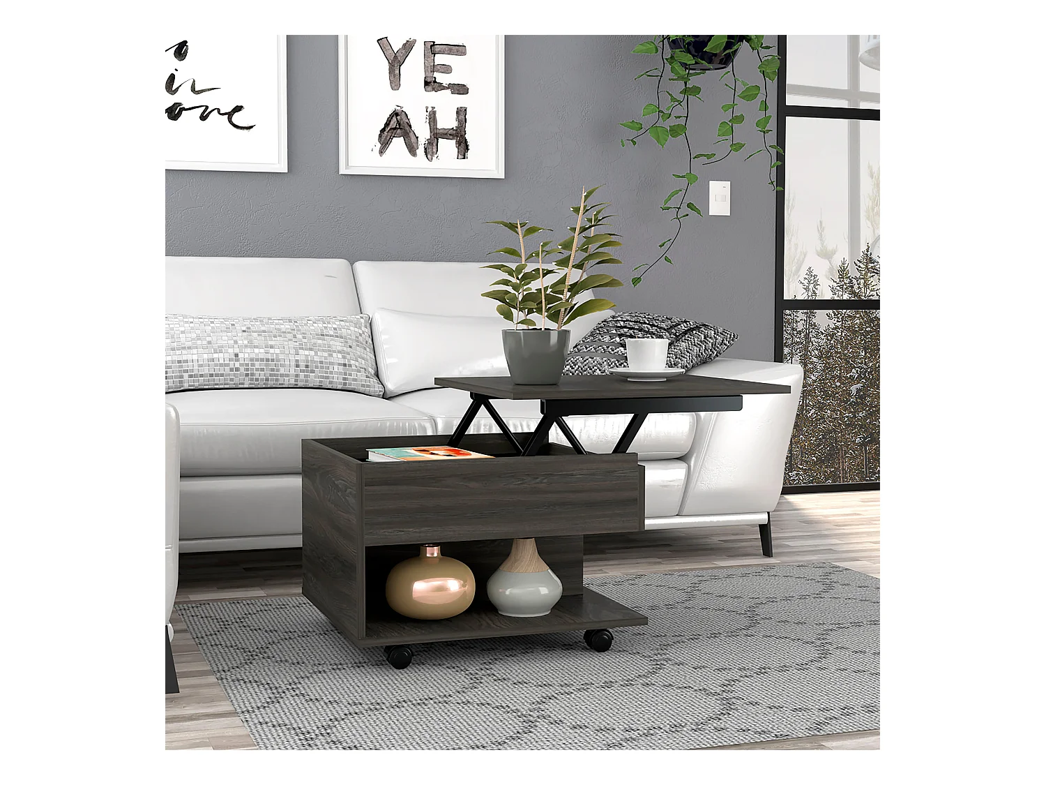 Tavolino Luanda su rotelle , 29.46 cm X 79.75 cm X 54.35 cm , Carbone