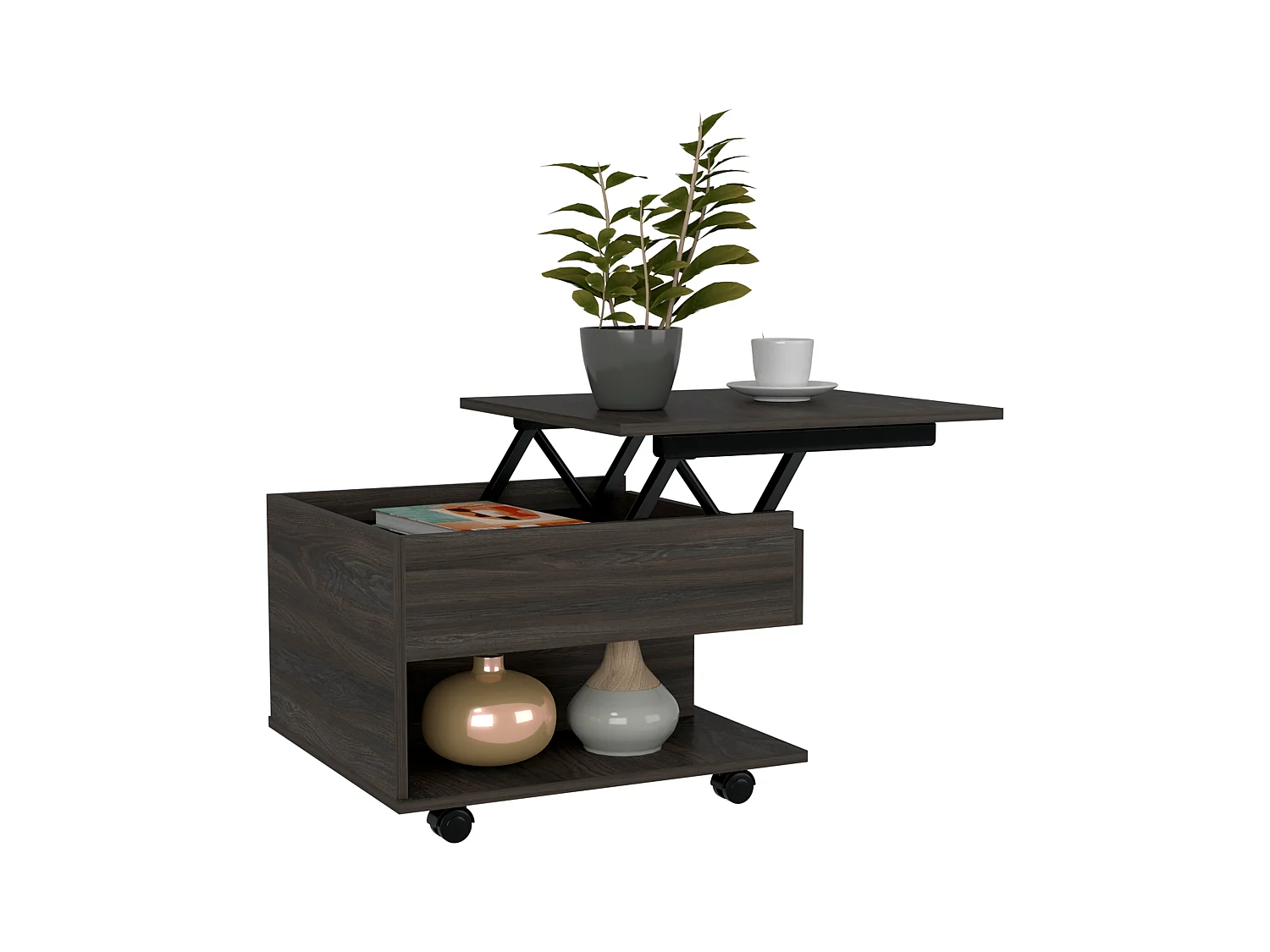 Tavolino Luanda su rotelle , 29.46 cm X 79.75 cm X 54.35 cm , Carbone