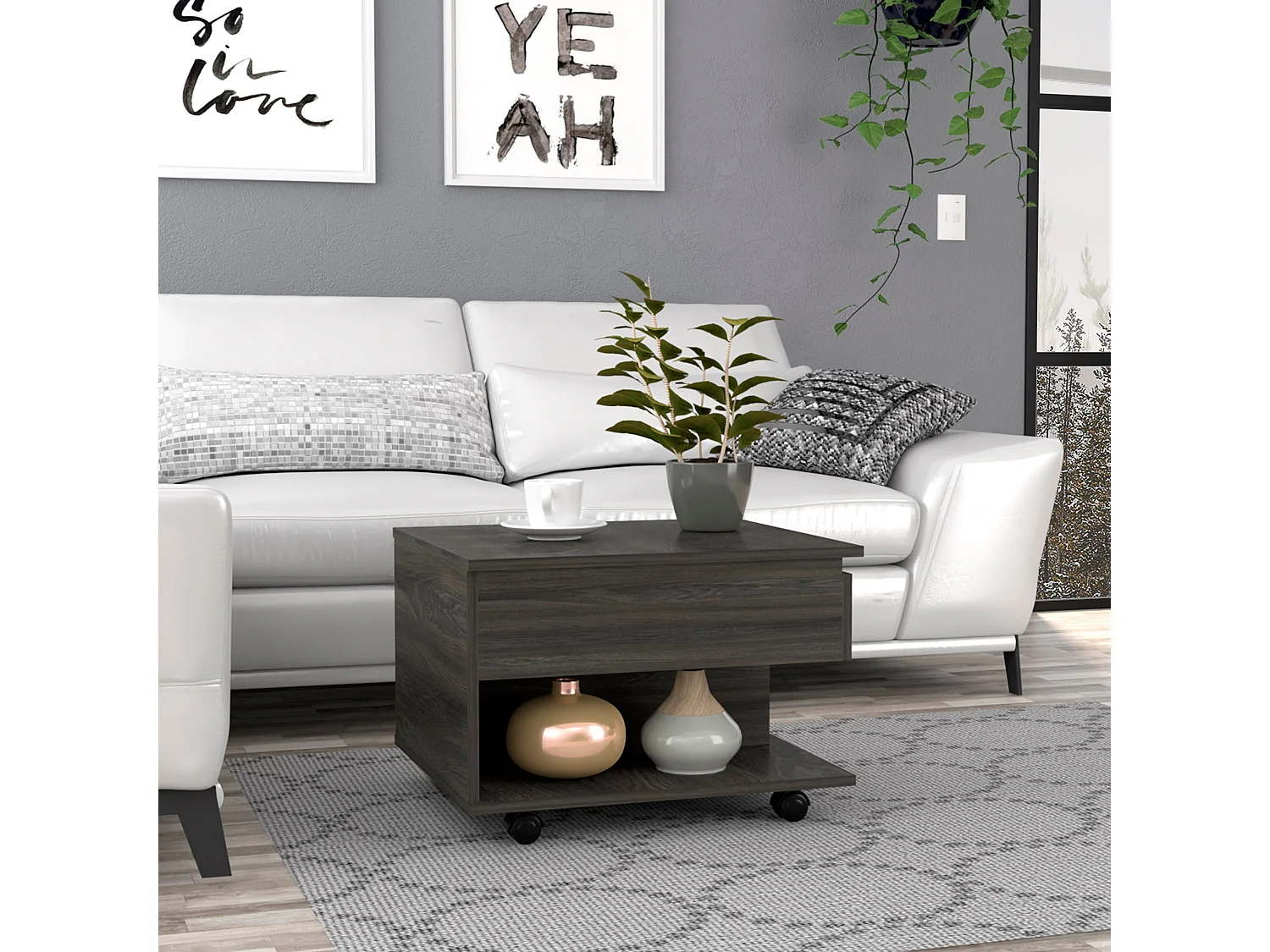 Mesa de Centro Elevable Luanda con ruedas  , 29.46 cm  X 79.75 cm  X 54.35 cm  , Carbón