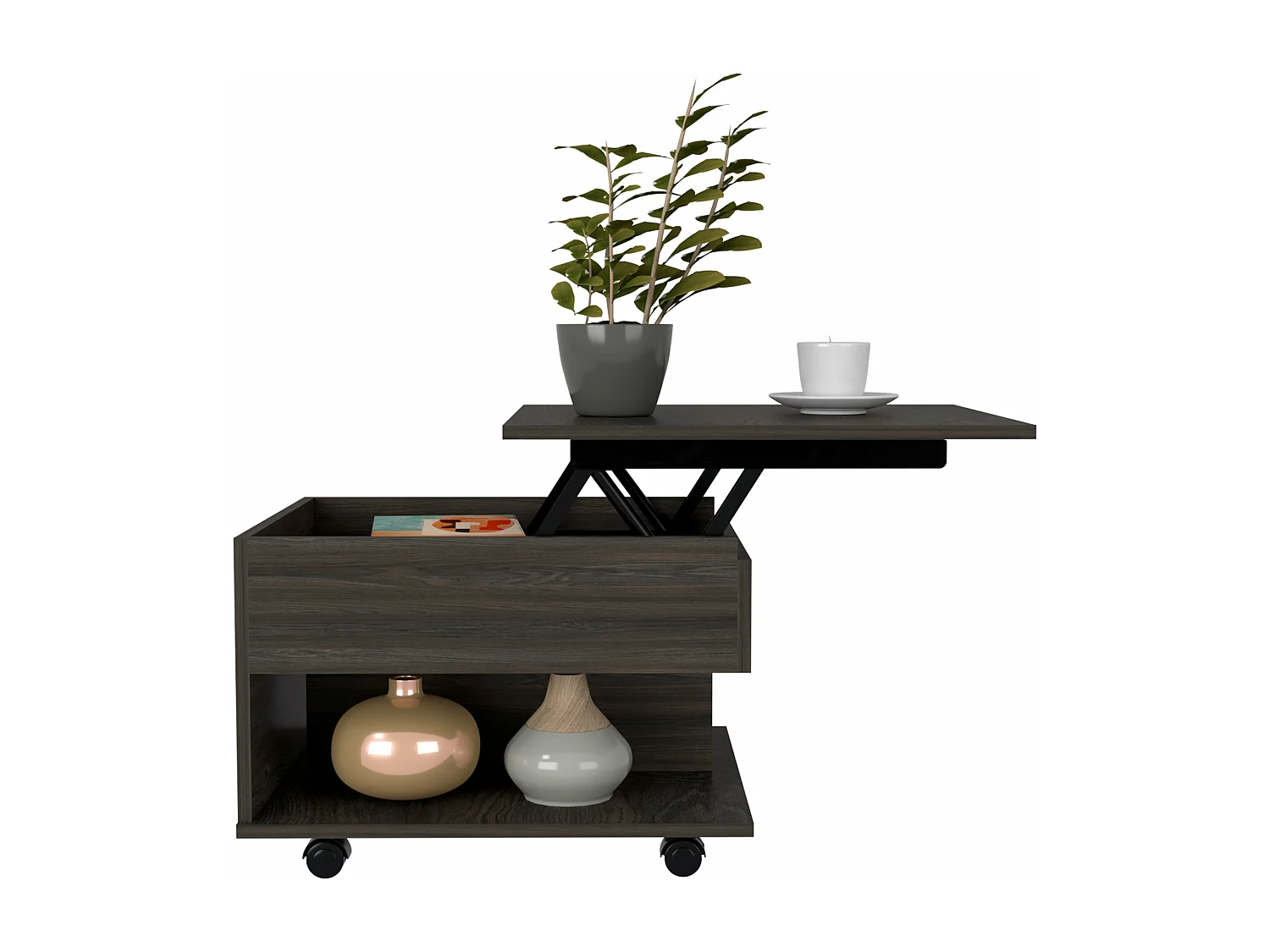 Mesa de Centro Elevable Luanda con ruedas  , 29.46 cm  X 79.75 cm  X 54.35 cm  , Carbón