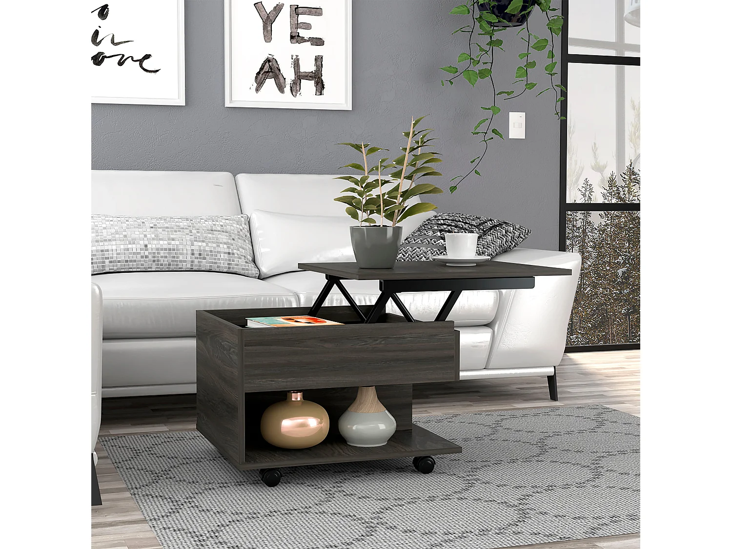 Mesa de Centro Elevable Luanda con ruedas  , 29.46 cm  X 79.75 cm  X 54.35 cm  , Carbón