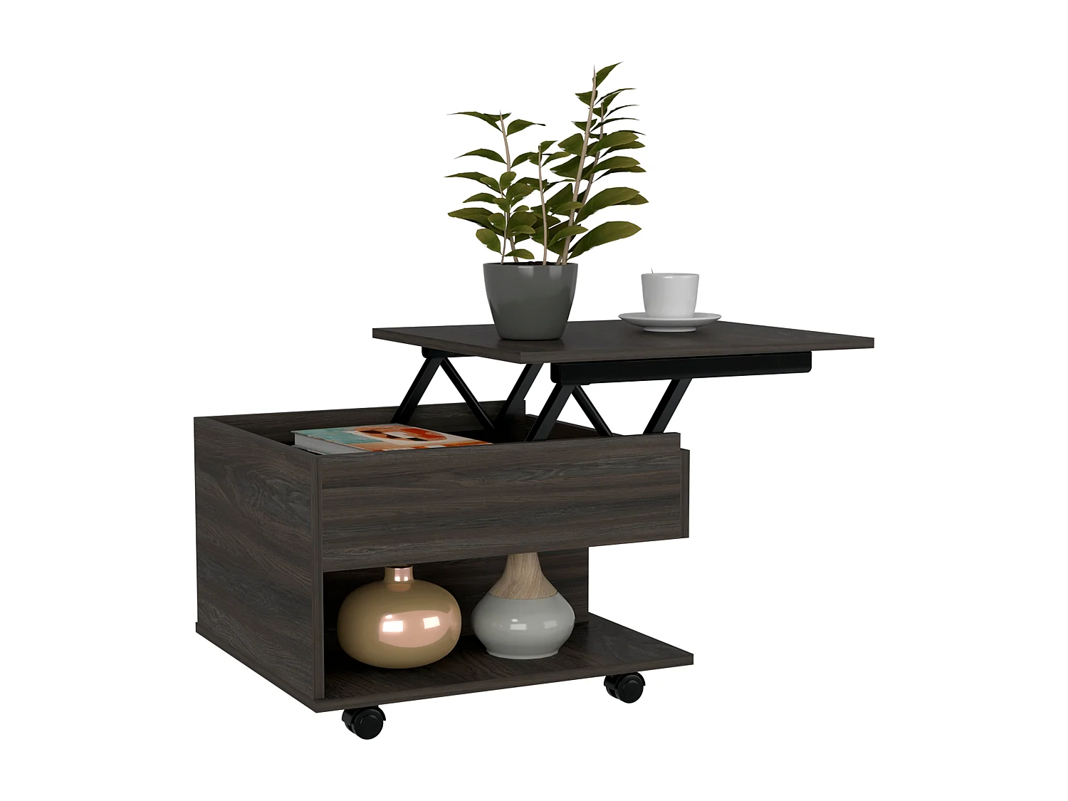 Mesa de Centro Elevable Luanda con ruedas  , 29.46 cm  X 79.75 cm  X 54.35 cm  , Carbón