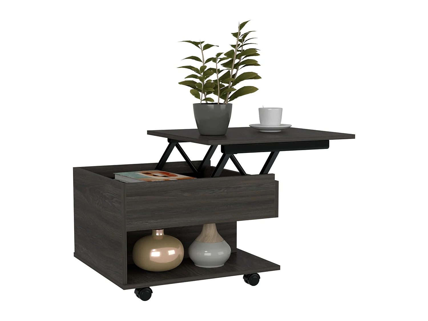TUHOME CONCEPT Table basse relevable Luanda de 55 cm, gris anthracite
