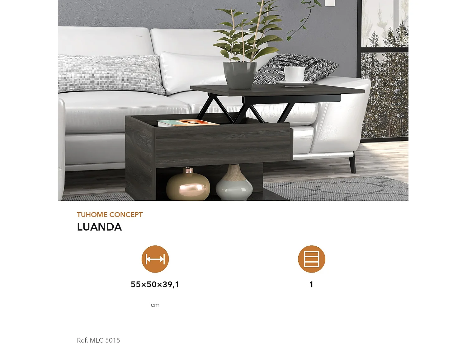 TUHOME CONCEPT Table basse relevable Luanda de 55 cm, gris anthracite