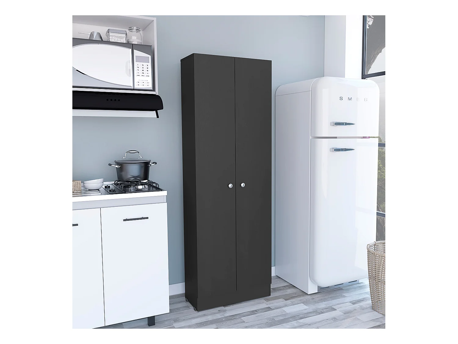 Z 60 Armário multifunções com duas portas e prateleiras interiores , 180.59 cm X 59.94 cm X 29.97 cm , Preto