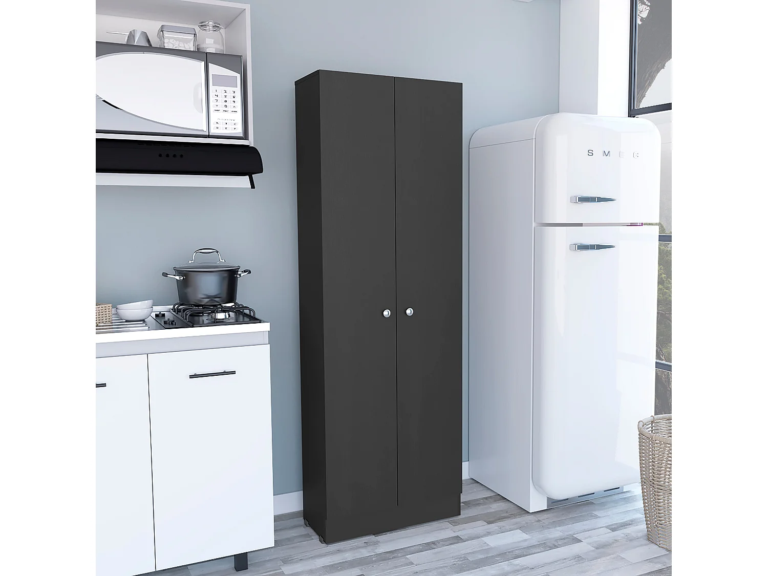 Z 60 Armoire multifonctionnelle avec deux portes et étagères intérieures , 180.59 cm X 59.94 cm X 29.97 cm , Noir