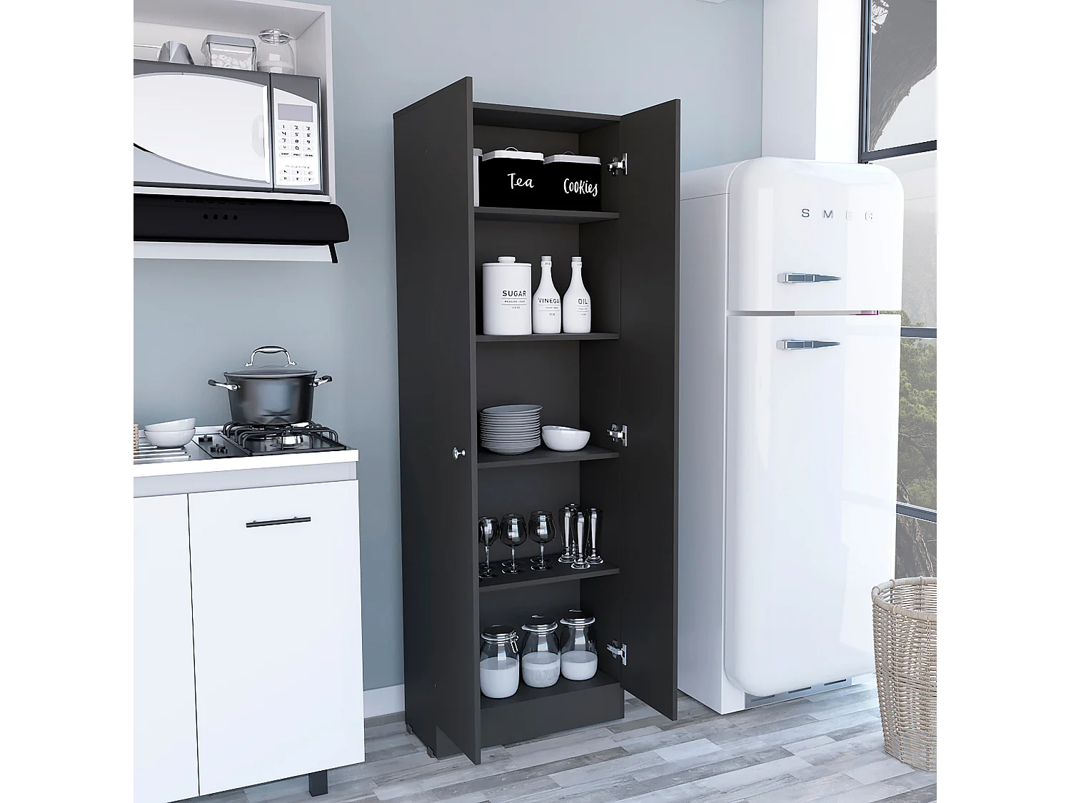 Z 60 Armoire multifonctionnelle avec deux portes et étagères intérieures , 180.59 cm X 59.94 cm X 29.97 cm , Noir