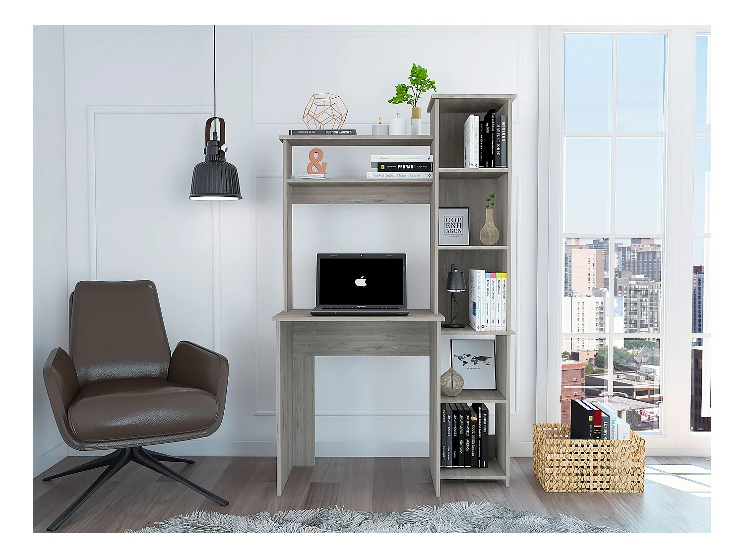 Scrivania Versailles con libreria, 162.30 cm X 98.29 cm X 45.21 cm, Frassino