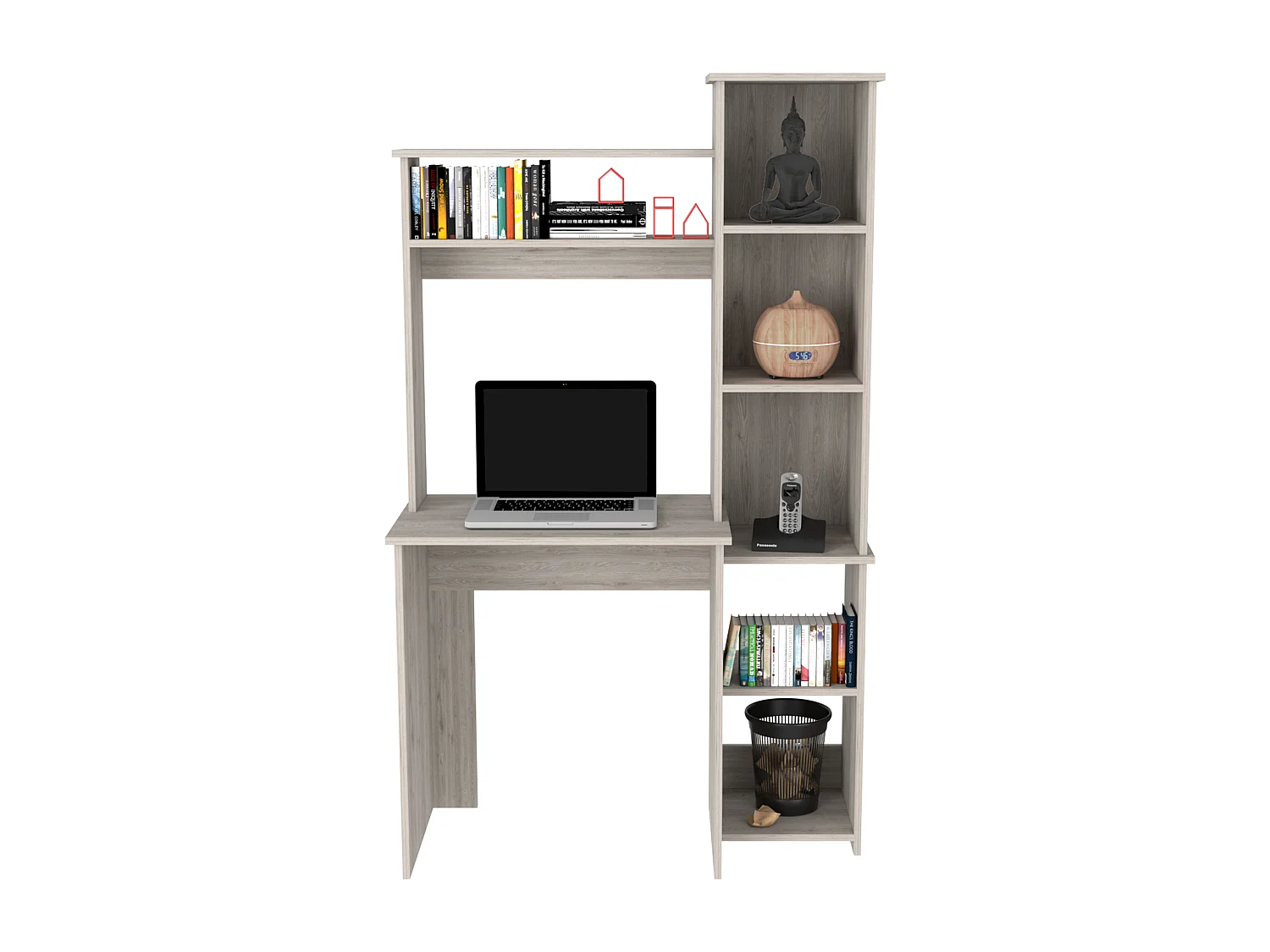 Secretária Versailles com estante, 162.30 cm X 98.29 cm X 45.21 cm, Freixo