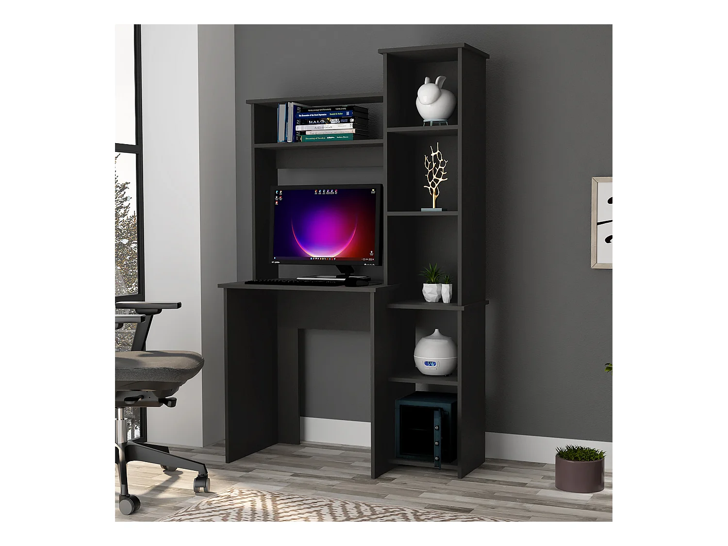 Bureau Versailles avec étagère , 162.30 cm X 98.29 cm X 45.21 cm , Noir