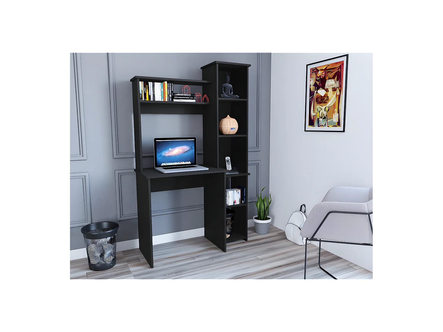 Bureau Versailles avec étagère , 162.30 cm X 98.29 cm X 45.21 cm , Noir