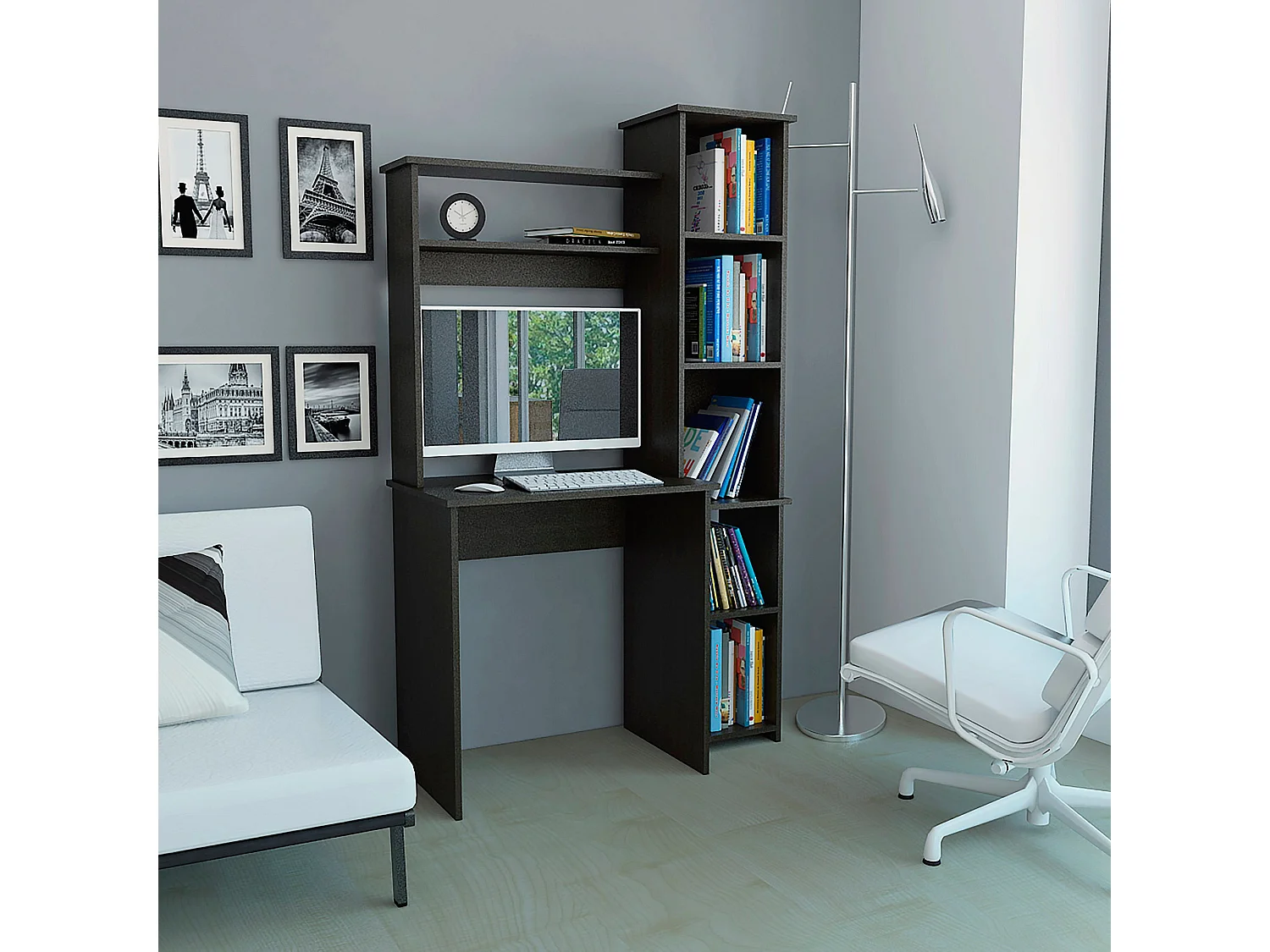 Mesa de Escritorio Versalles con estantería  , 162.30 cm  X 98.29 cm  X 45.21 cm  , Negro