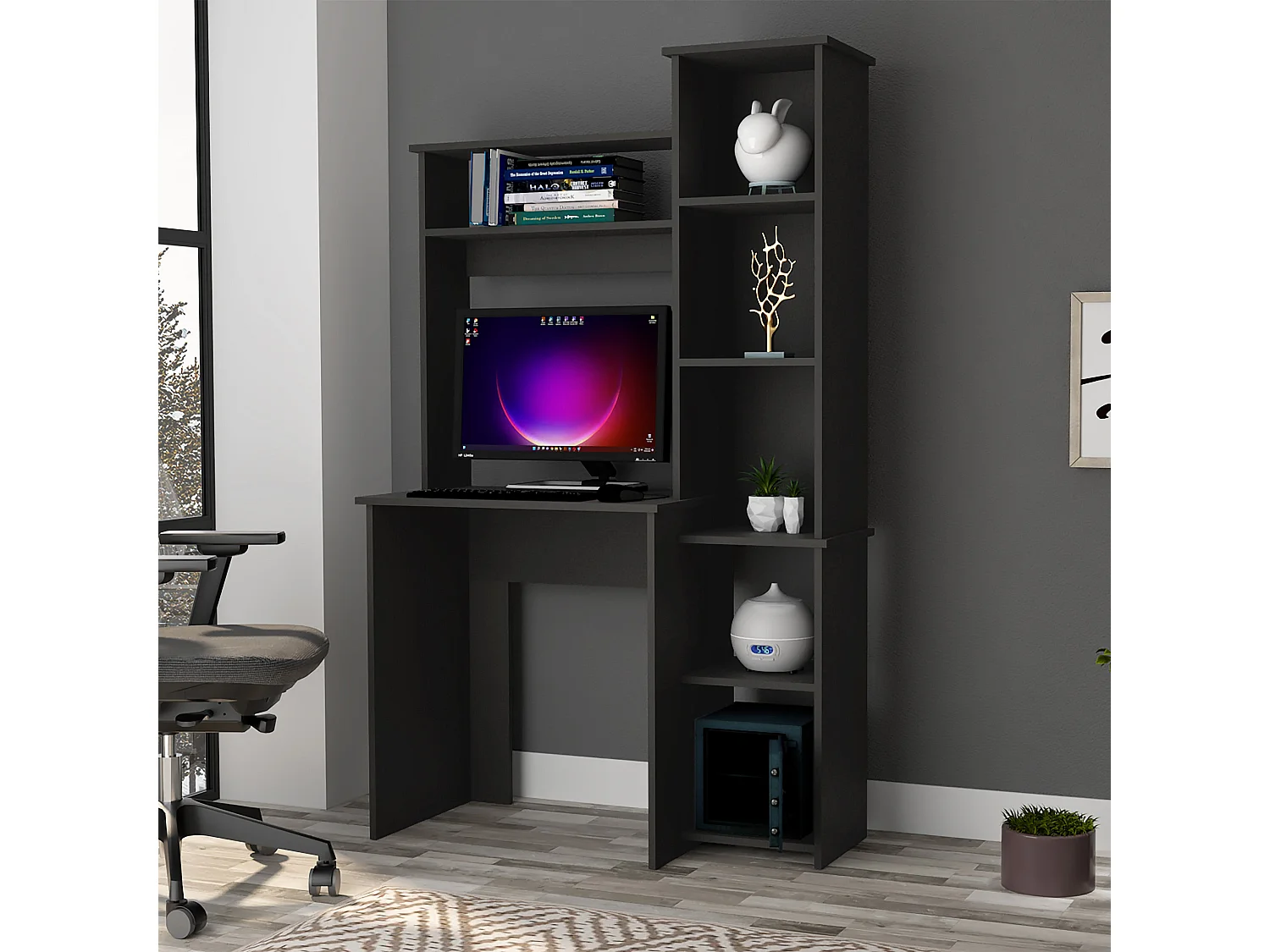 Mesa de Escritorio Versalles con estantería  , 162.30 cm  X 98.29 cm  X 45.21 cm  , Negro