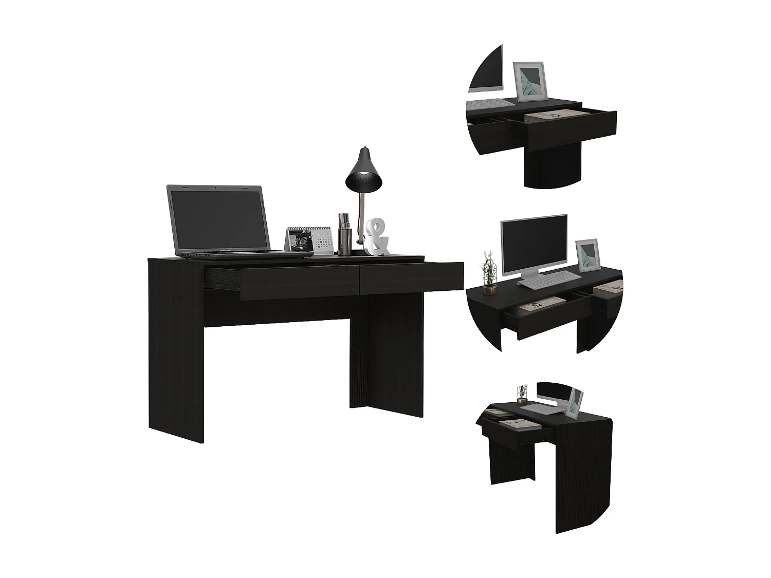 Mesa de Escritorio Versalles con estantería  , 162.30 cm  X 98.29 cm  X 45.21 cm  , Negro