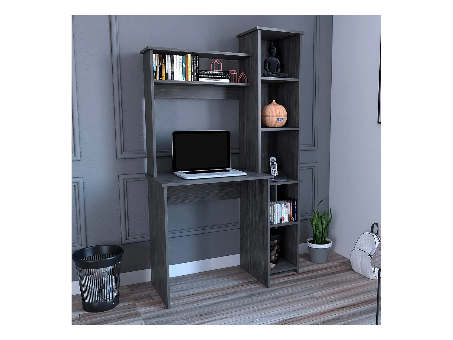 Bureau Versailles avec bibliothèque, 162.30 cm X 98.29 cm X 45.21 cm, Chêne gris