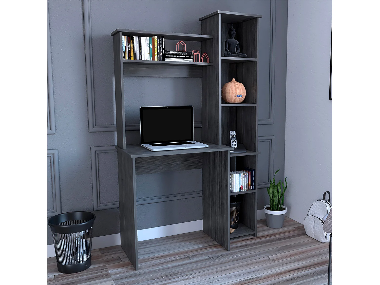 Bureau Versailles avec bibliothèque, 162.30 cm X 98.29 cm X 45.21 cm, Chêne gris