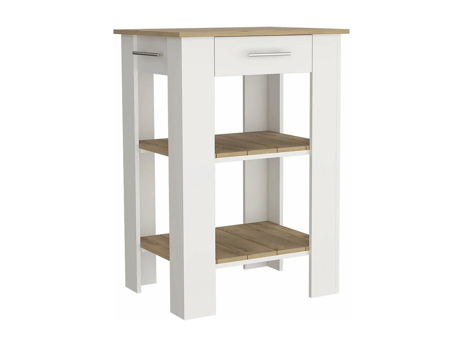 Îlot de cuisine CALA W65, avec deux étagères ouvertes et un tiroir, 93,4 cm à x 65 cm le x 50,8 cm P, blanc / macadamia