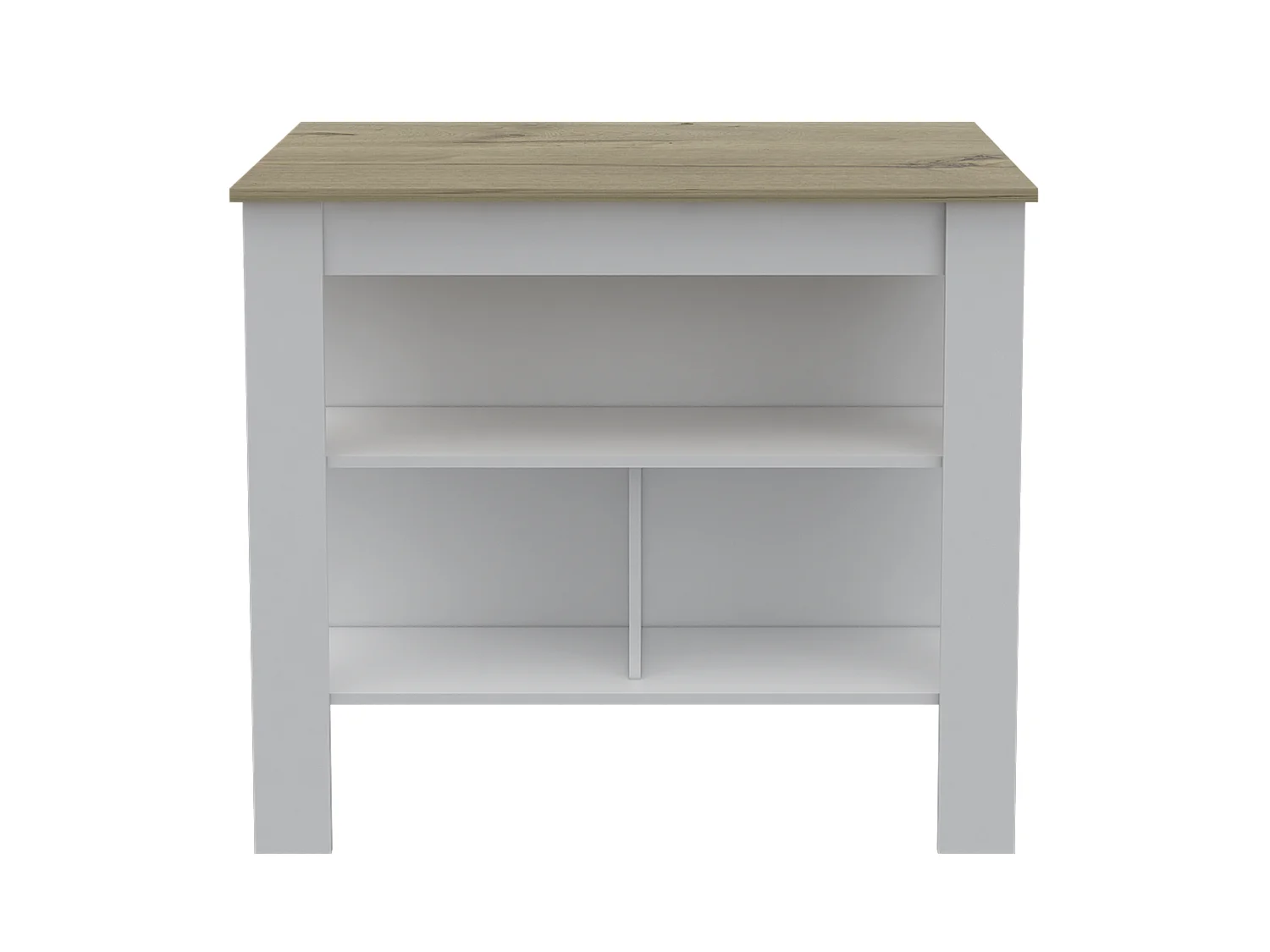 Isola da cucina Cala in melamina con tre ripiani , 89.99 cm X 102.99 cm X 69.97 cm , Bianco / Duna