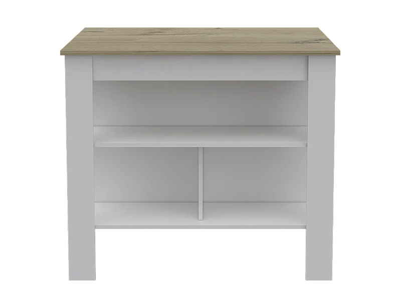 Isola da cucina Cala in melamina con tre ripiani , 89.99 cm X 102.99 cm X 69.97 cm , Bianco / Duna