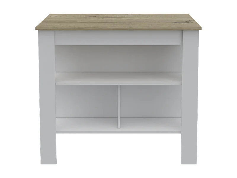Isola da cucina Cala in melamina con tre ripiani , 89.99 cm X 102.99 cm X 69.97 cm , Bianco / Duna