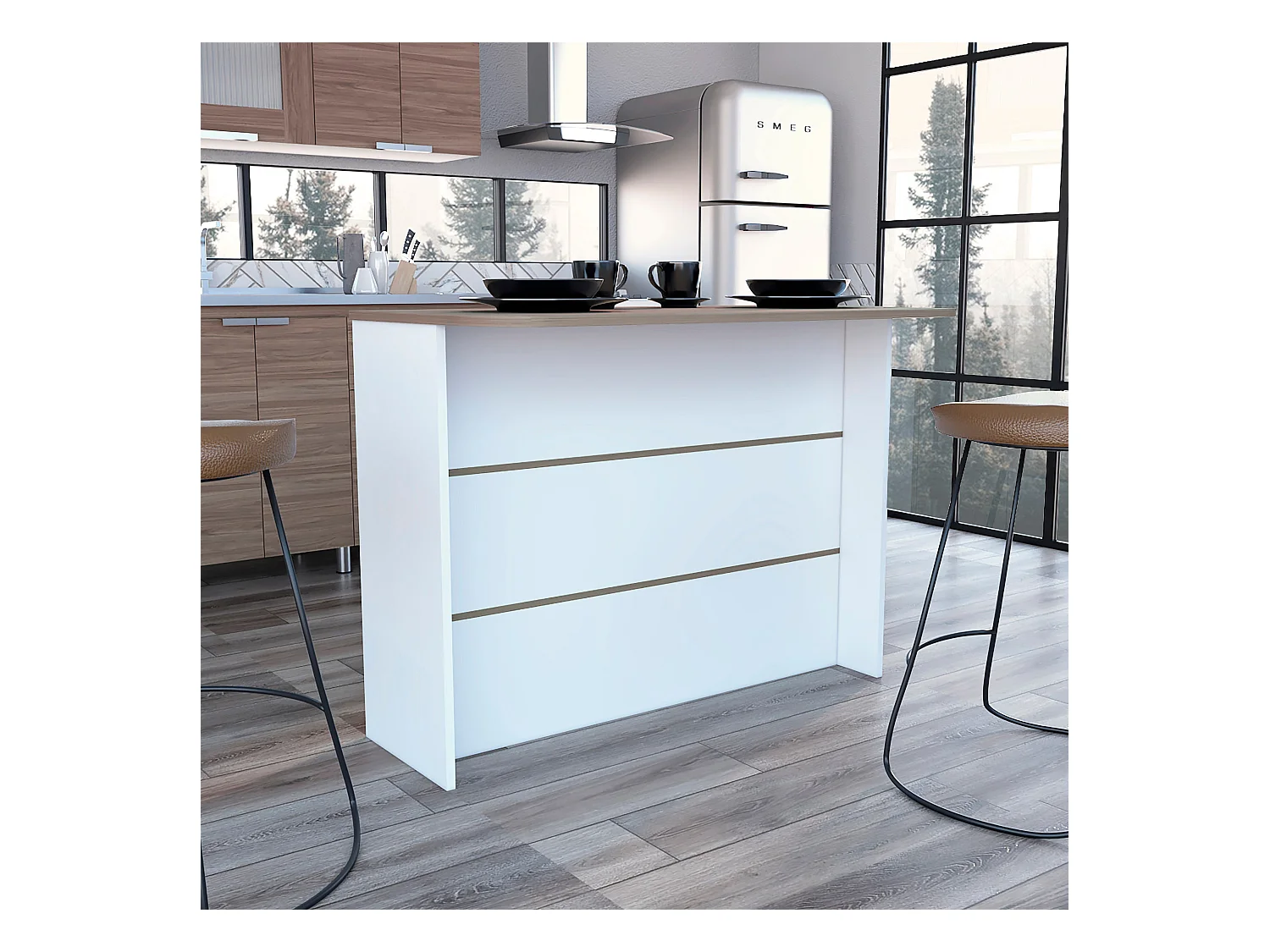 Barra de Cocina Fendi con tres estantes Blanco / Castaño