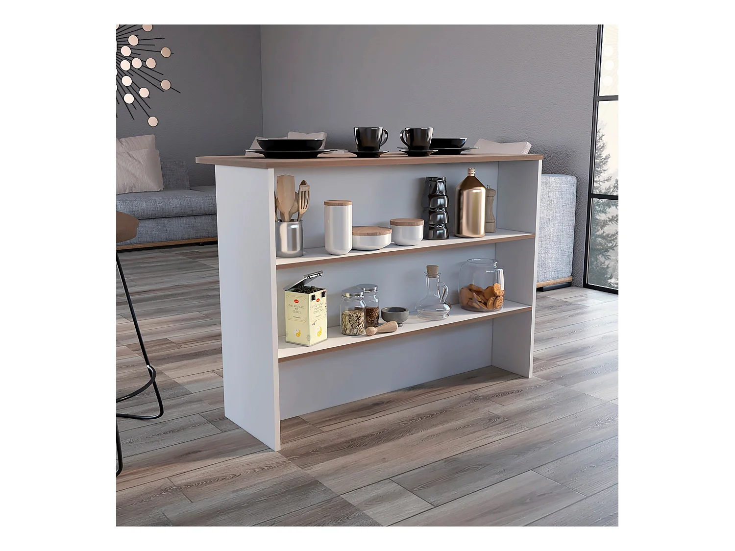 Barra de Cocina Fendi con tres estantes Blanco / Castaño