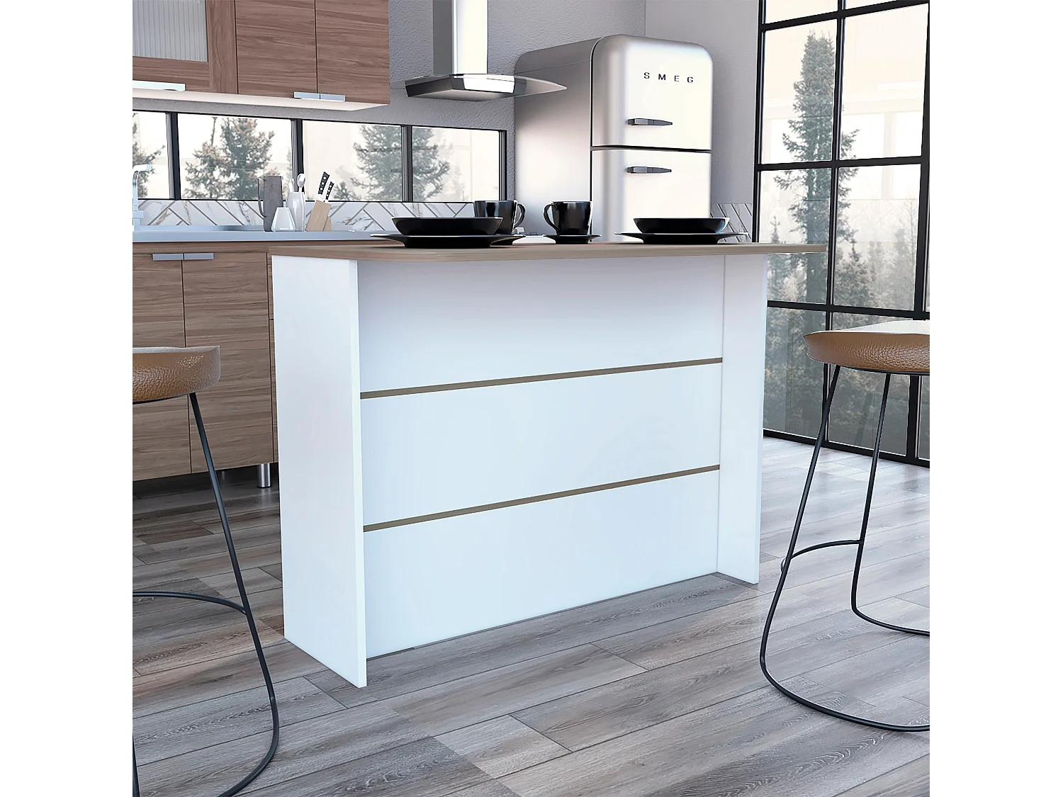 Barra de Cocina Fendi con tres estantes Blanco / Castaño