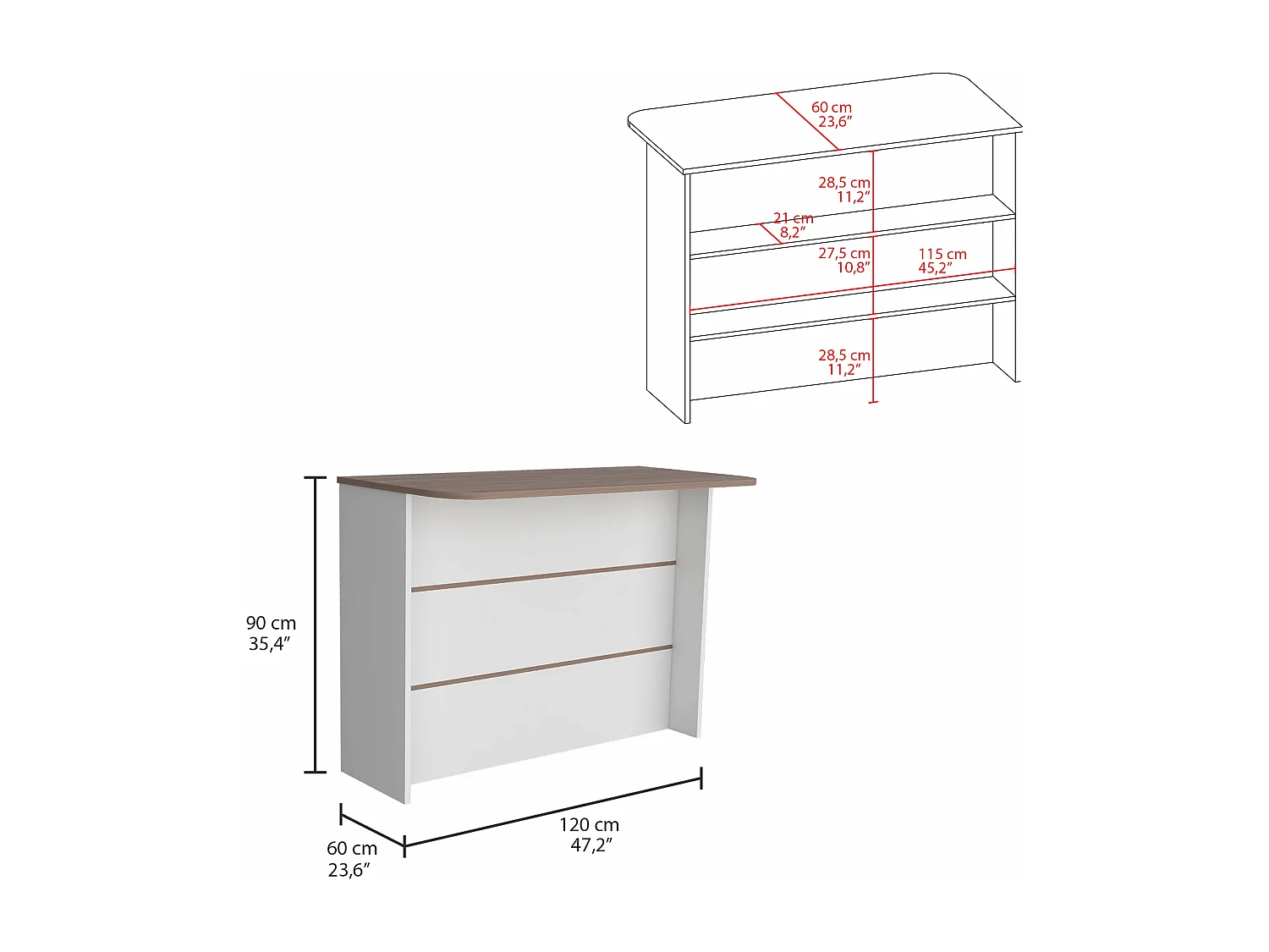 Barra de Cocina Fendi con tres estantes Blanco / Castaño