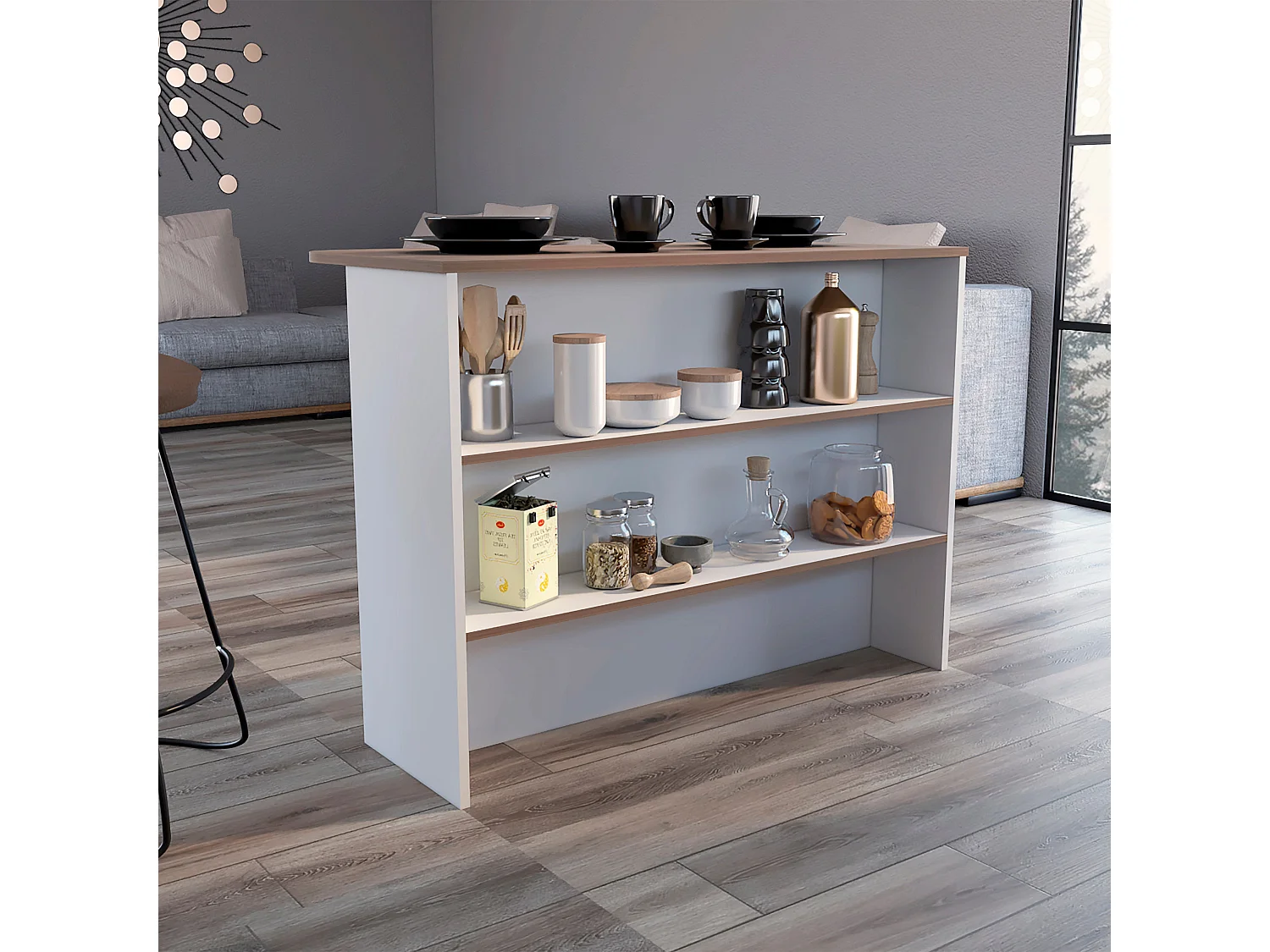 Barra de Cocina Fendi con tres estantes Blanco / Castaño