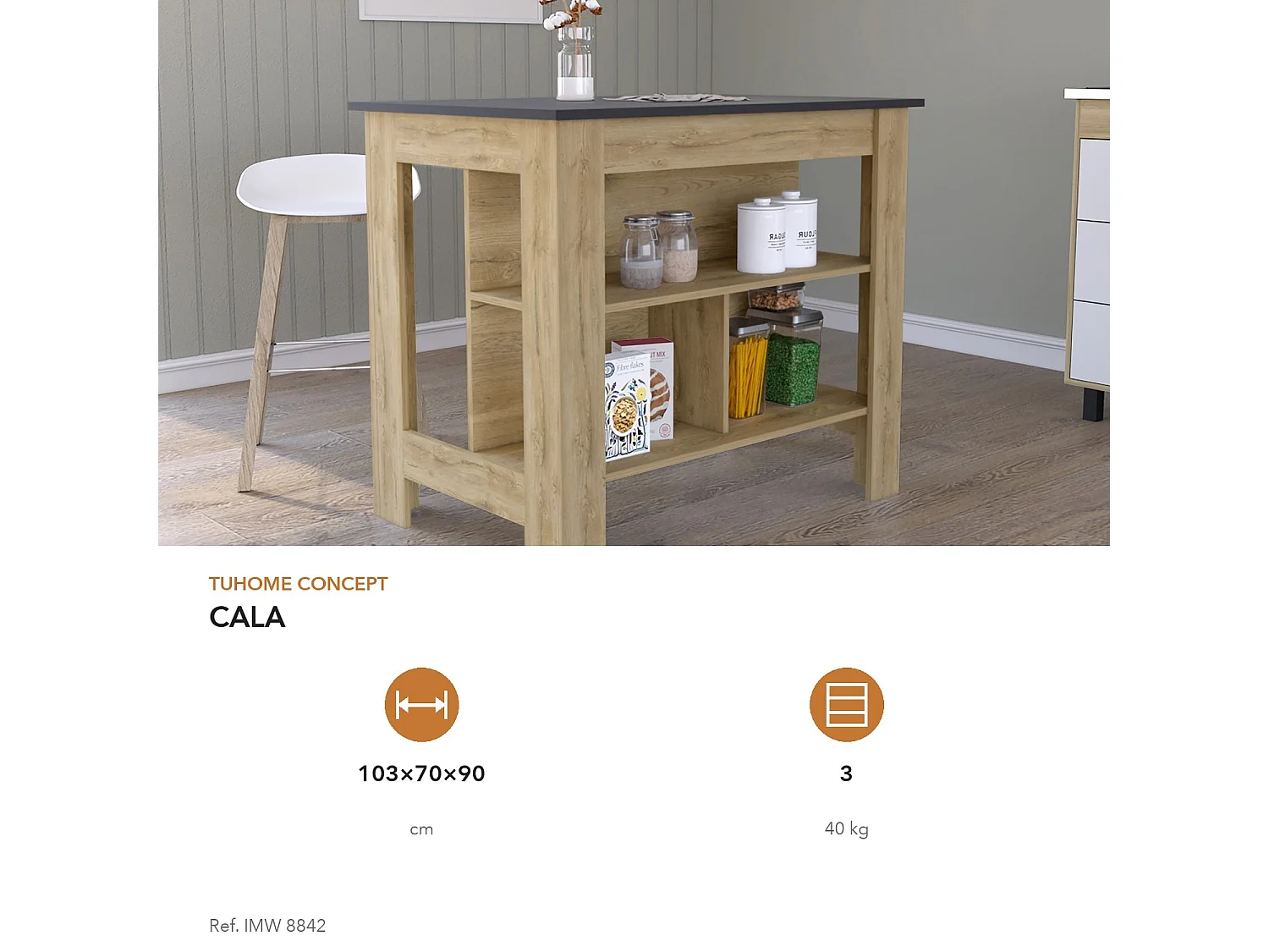Isola da cucina Cala da 103 cm, macadamia e wengé