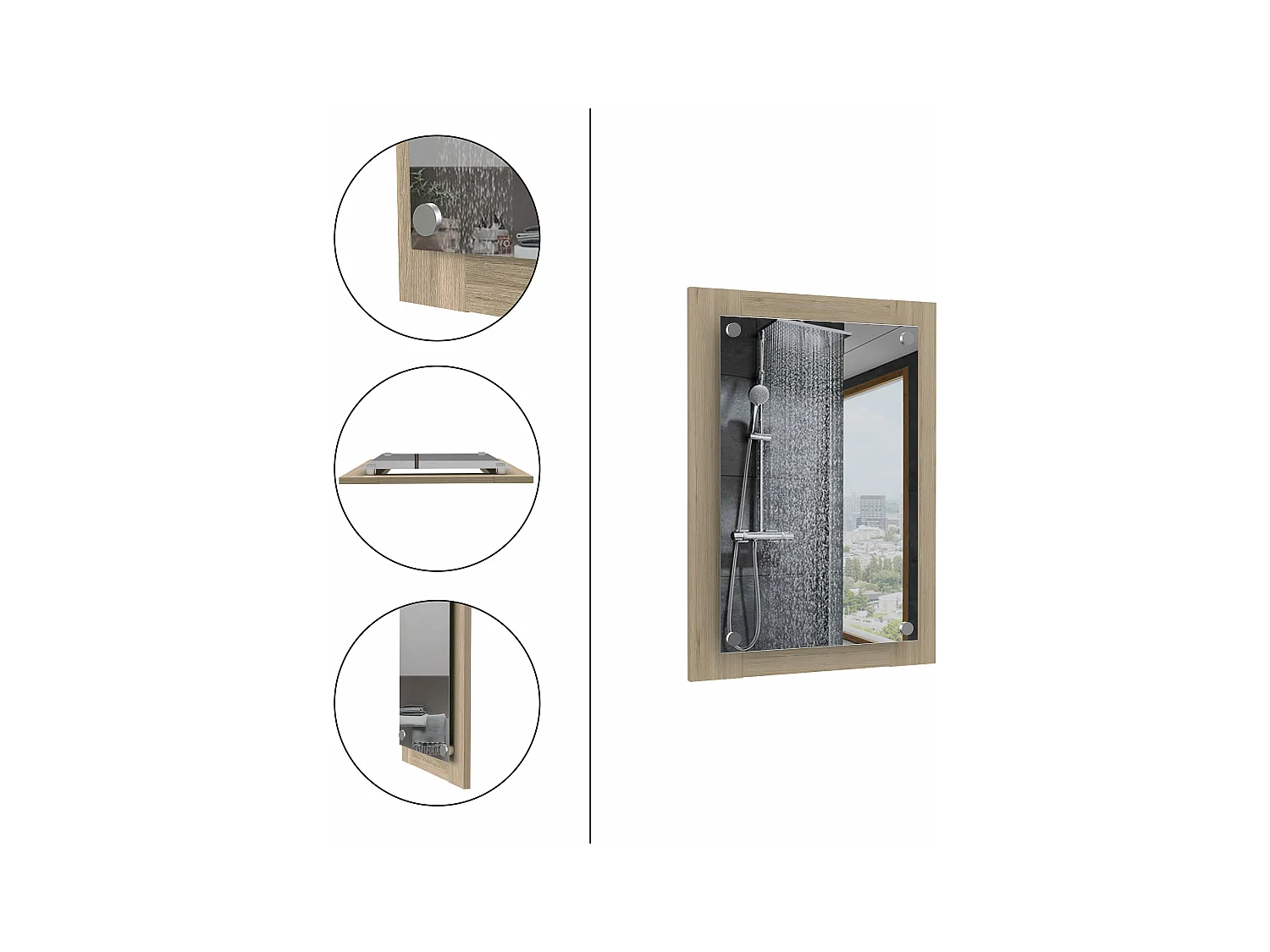 Specchio da bagno Vanguard di forma rettangolare Rovere , 70 cm X 50.2 cm X 3.9 cm , Grigio / argento