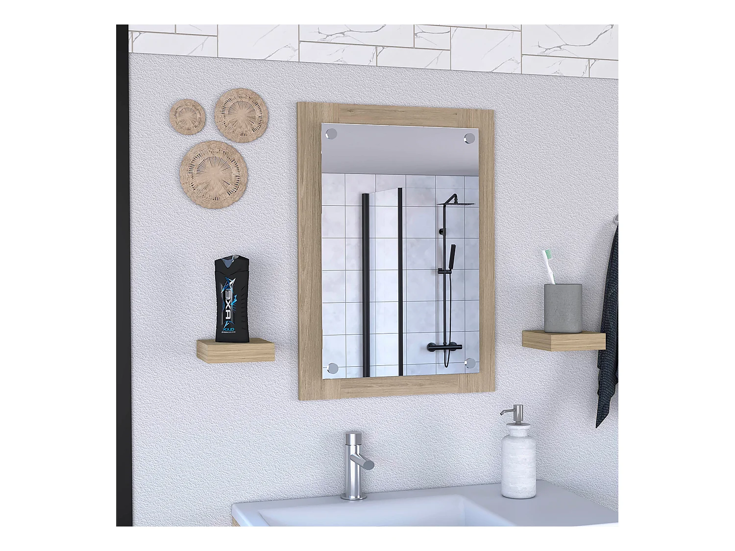Vanguard Miroir de salle de bain de forme rectangulaire Rovere , 70 cm X 50.2 cm X 3.9 cm , Gris / argenté