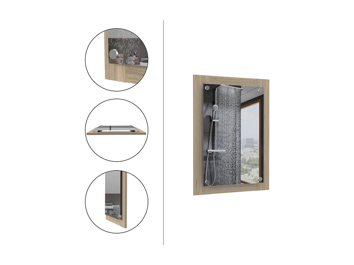 Vanguard Miroir de salle de bain de forme rectangulaire Rovere , 70 cm X 50.2 cm X 3.9 cm , Gris / argenté