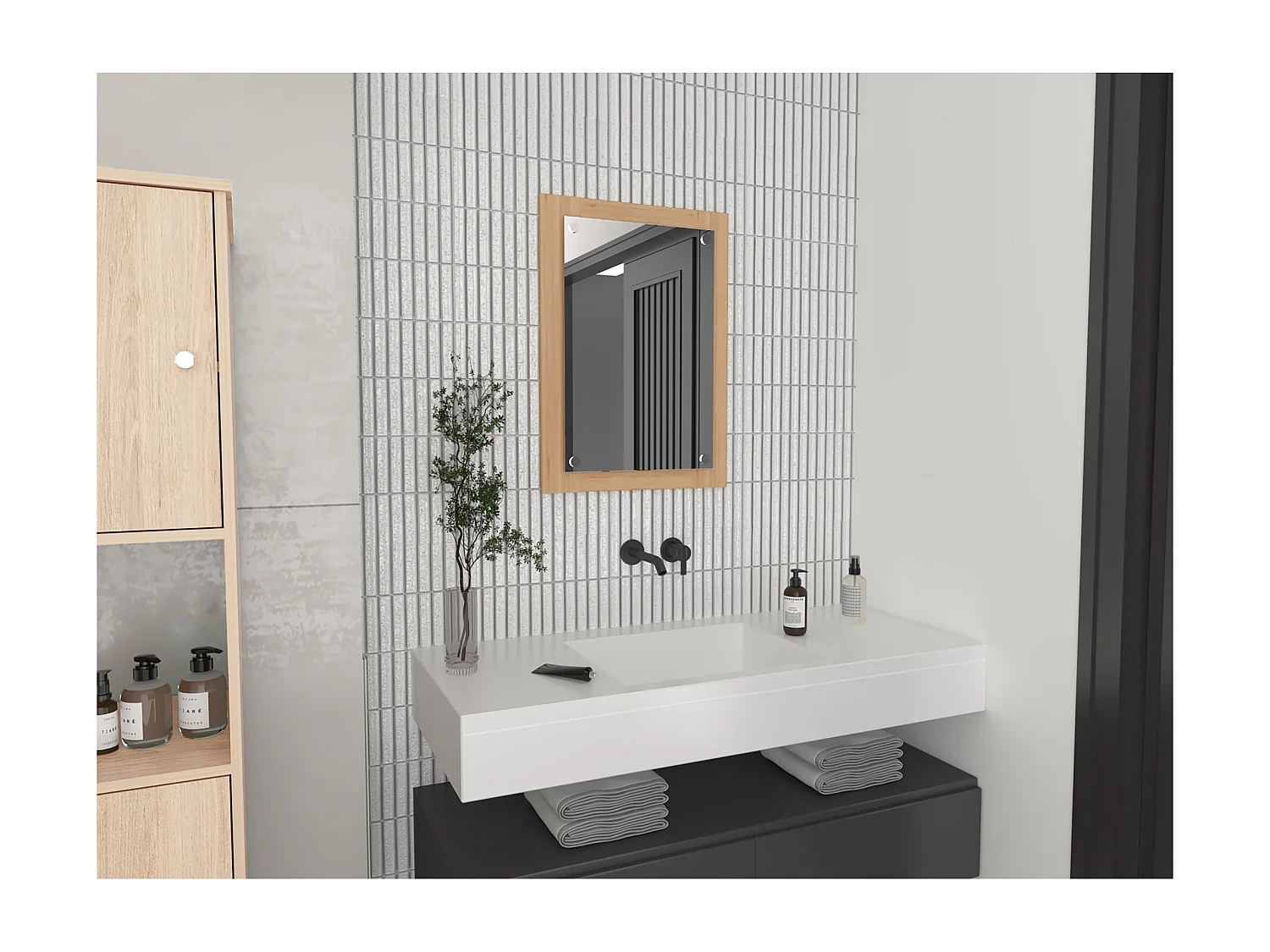 Vanguard Miroir de salle de bain de forme rectangulaire Rovere , 70 cm X 50.2 cm X 3.9 cm , Gris / argenté