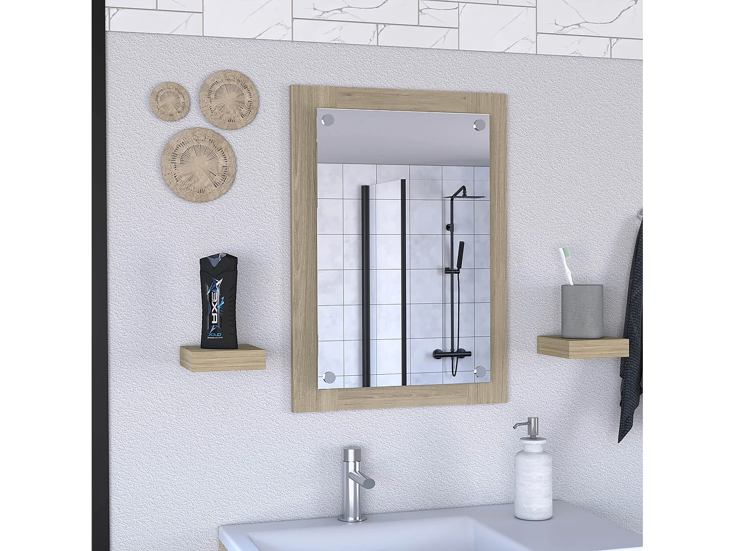 TUHOME CONCEPT Espejo de baño Vanguard de 50 cm, roble claro