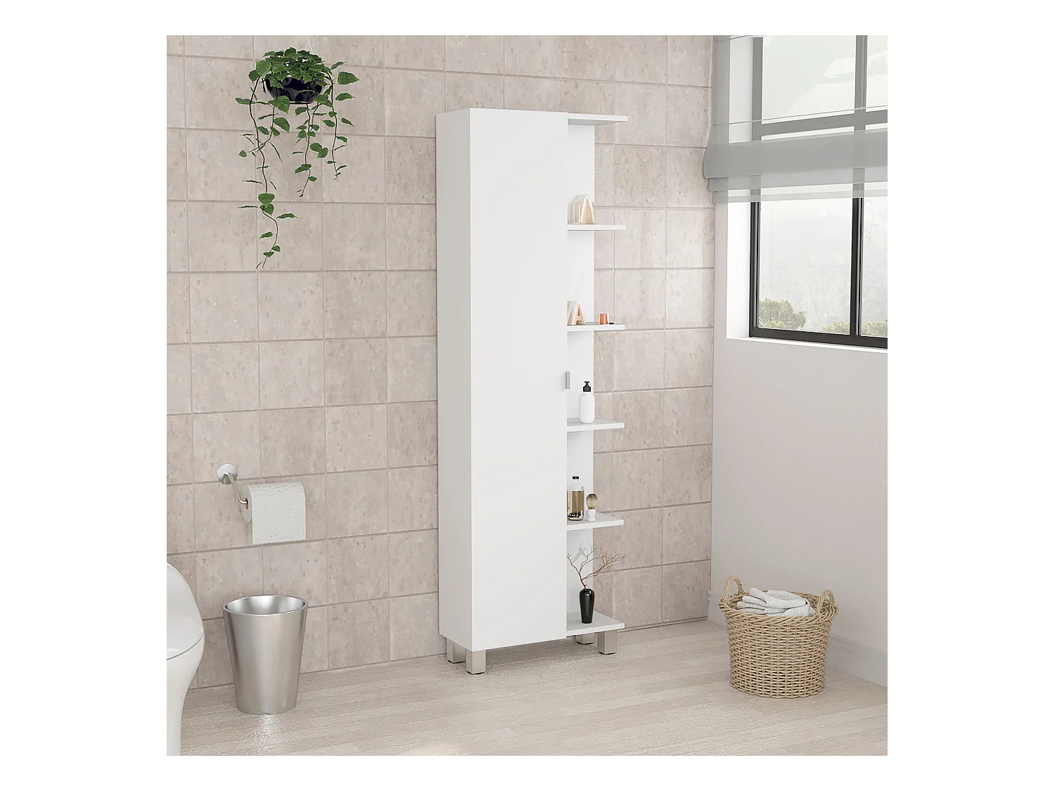 Mobile da bagno angolare Urano con 5 ripiani, 157.98 cm X 51.18 cm X 21.46 cm , Bianco