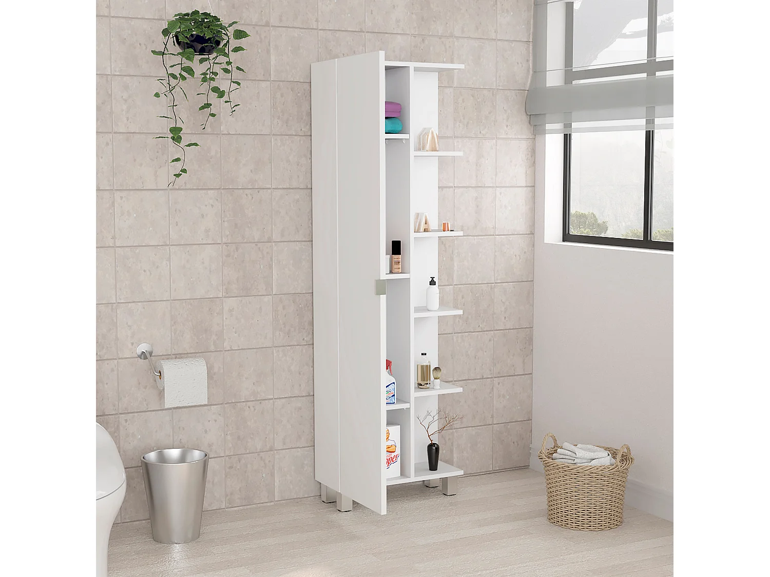 Mobile da bagno angolare Urano con 5 ripiani, 157.98 cm X 51.18 cm X 21.46 cm , Bianco