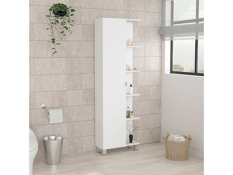 Urano Meuble de salle de bain d'angle avec 5 étagères, 157.98 cm X 51.18 cm X 21.46 cm , Blanc