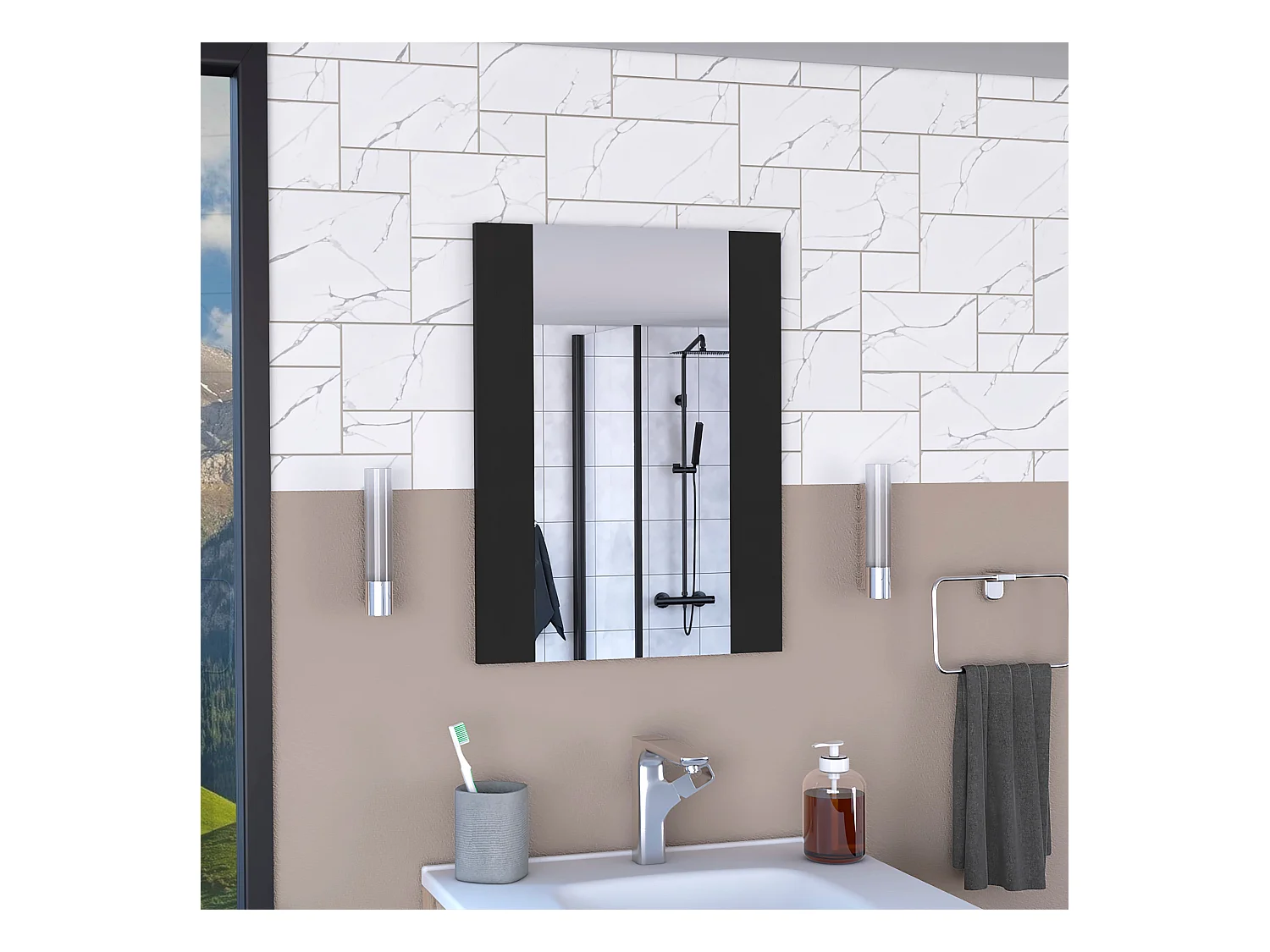 Miroir de bain Madrid. rectangulaire. 60 cm à x 1,8 cm P x 45 cm L. noir