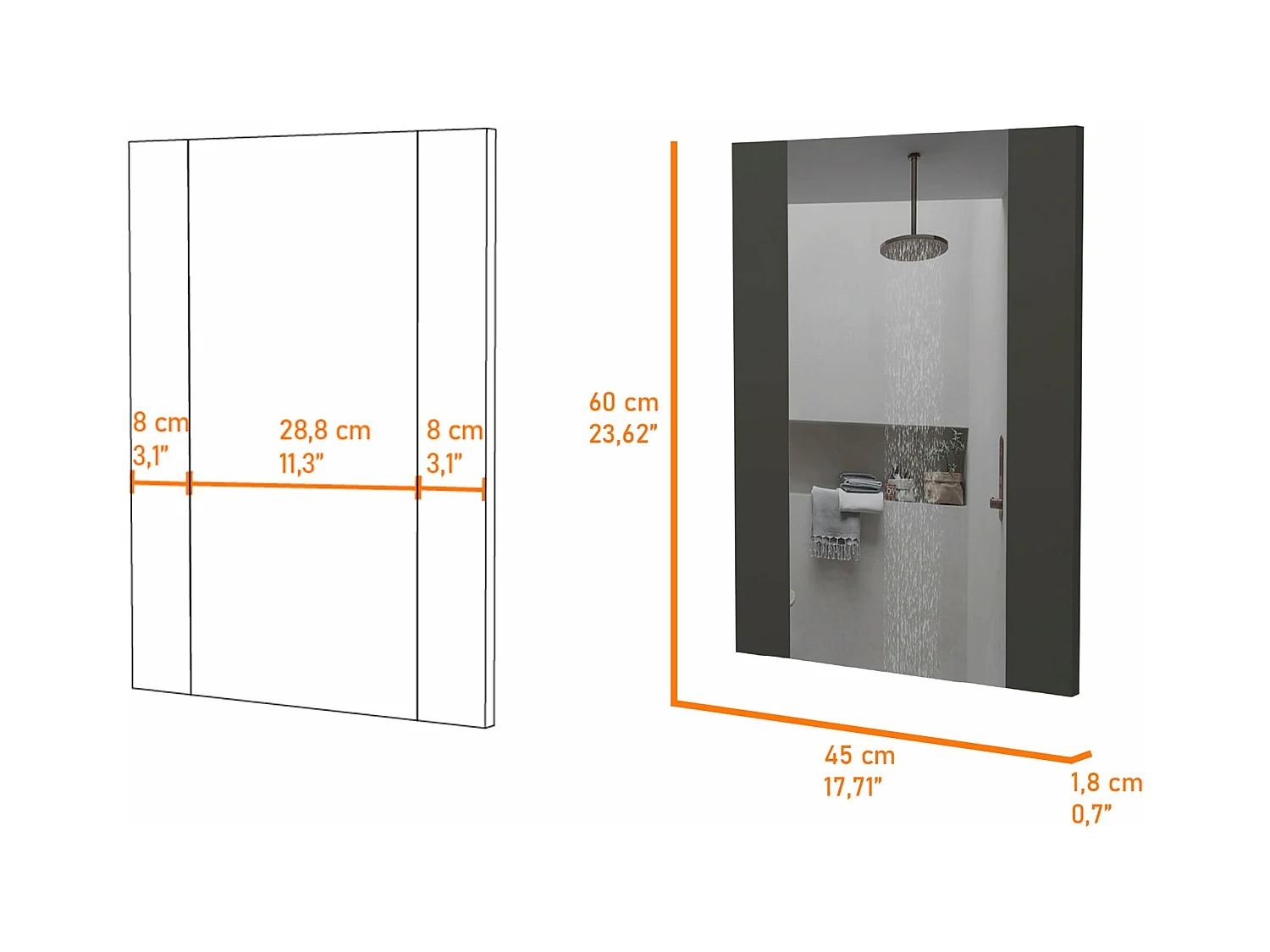 Espejo de Baño Madrid con forma rectangular Negro