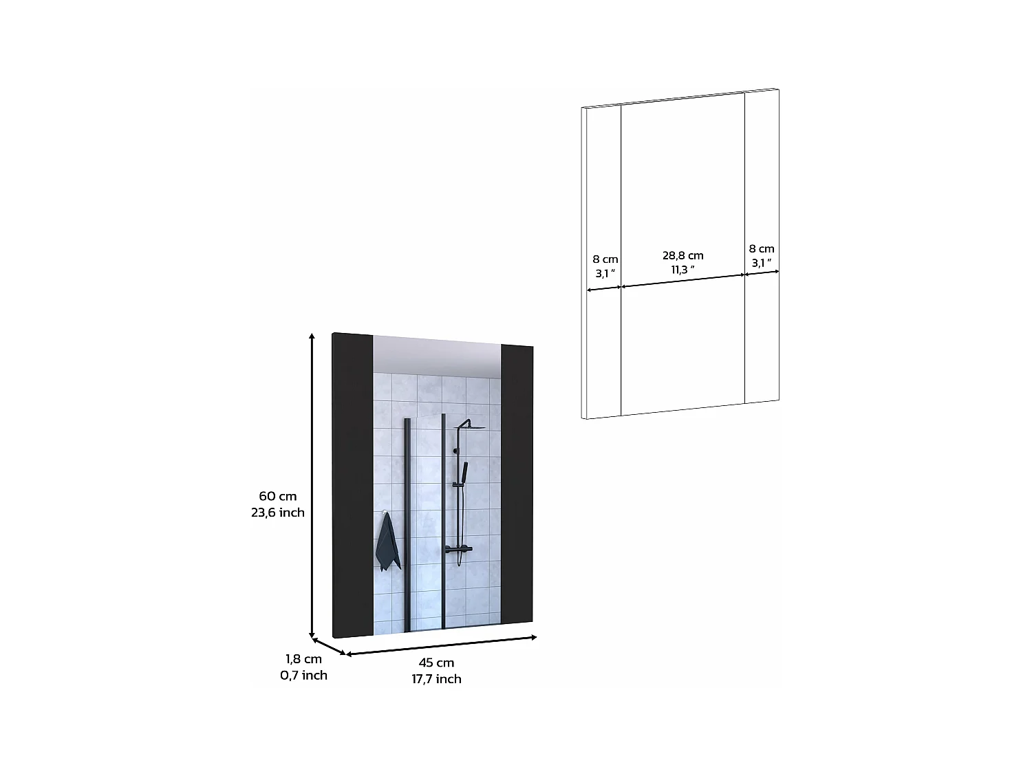 Espejo de Baño Madrid con forma rectangular Negro