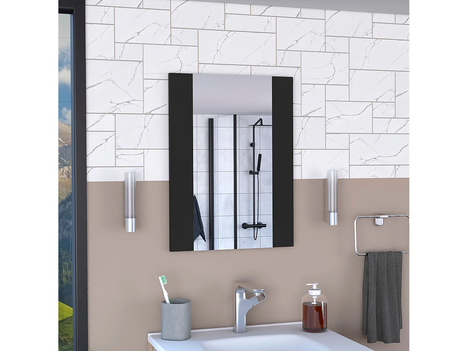 Espejo de Baño Madrid con forma rectangular Negro