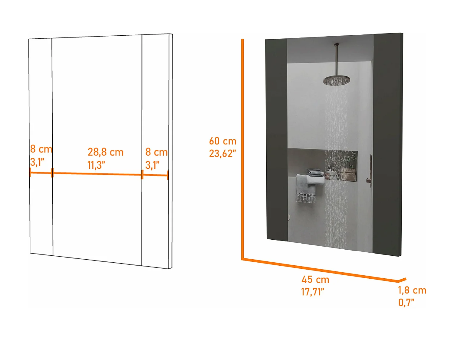 Espejo de Baño Madrid con forma rectangular Negro