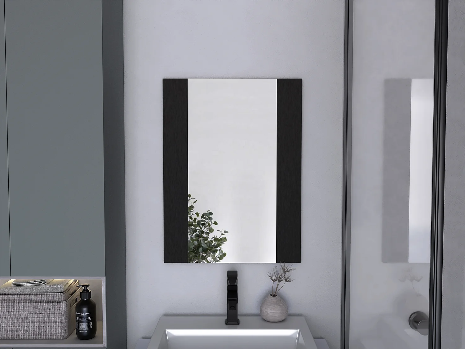 Specchio da bagno Madrid. rettangolare. 60 cm a x 1,8 cm P x 45 cm L. Nero