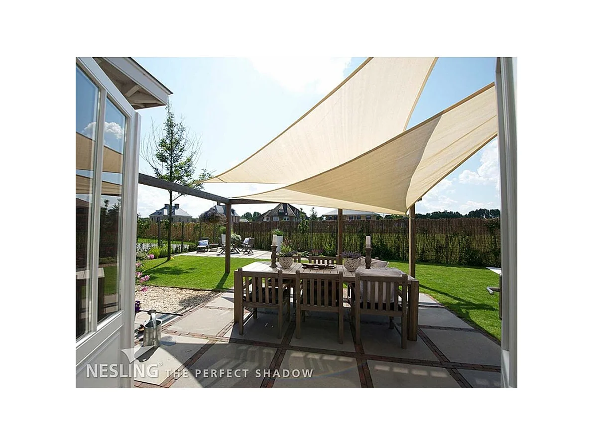 Voile d'ombrage triangulaire Coolfit crème porcelaine 4 x 4 x 5,7 m